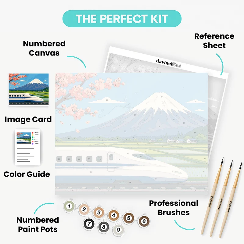 Bullet Train at Fuji - Paint by Numbers Kit