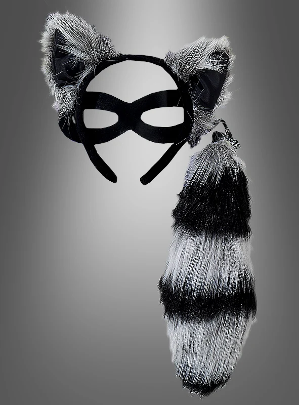 Waschbär Set Ohren, Augenmaske und Schwanz