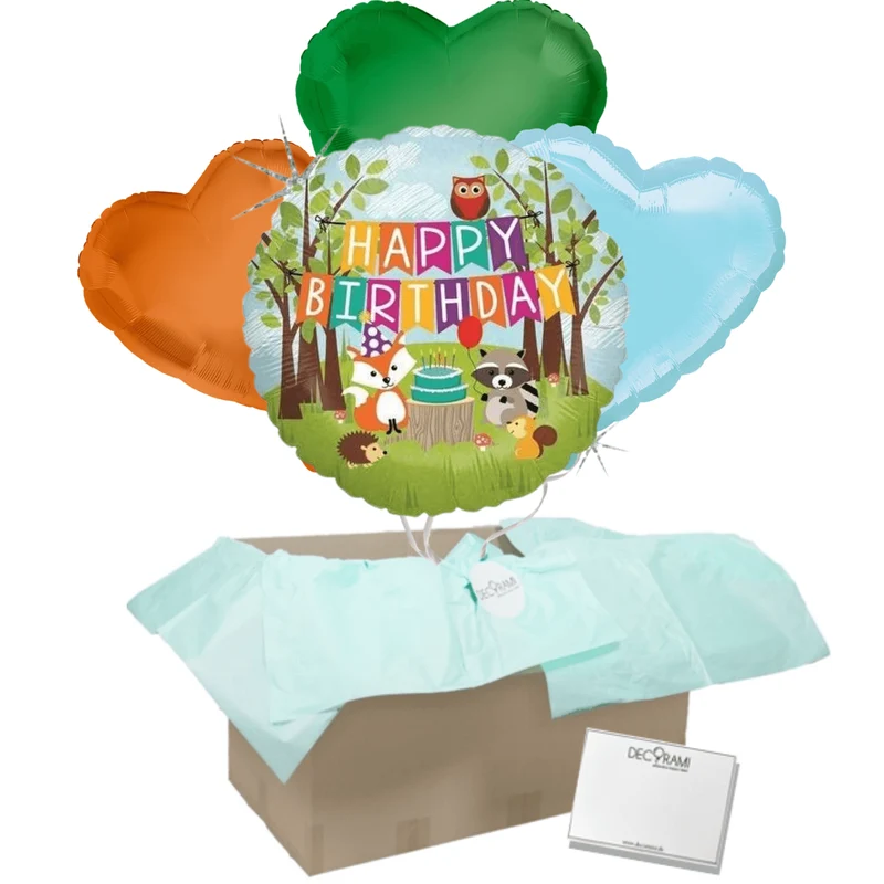 Heliumballon-Geschenk "Happy Birthday" Waldtiere