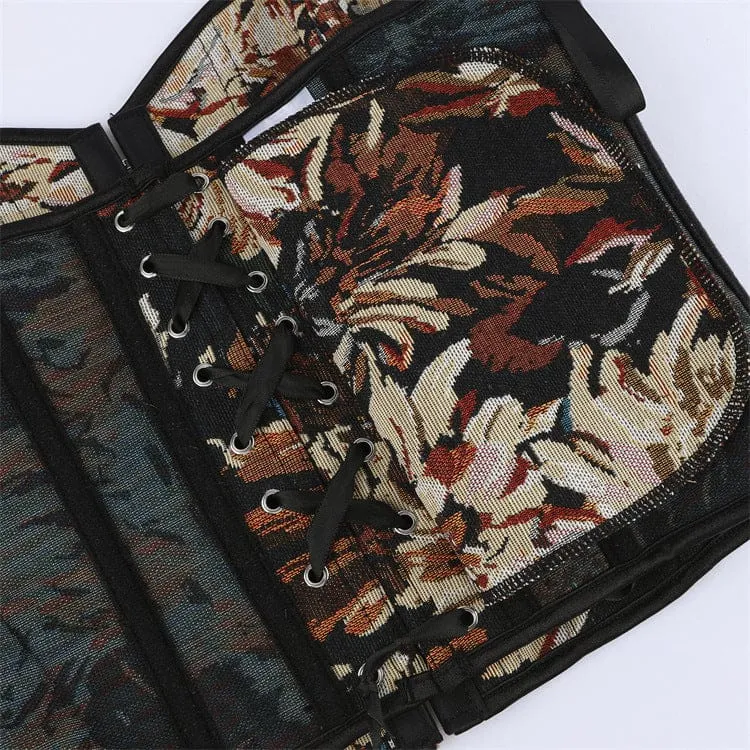 Gothic-Schnürkorsett für Damen mit floralem Jacquardmuster und Überbrustumfang