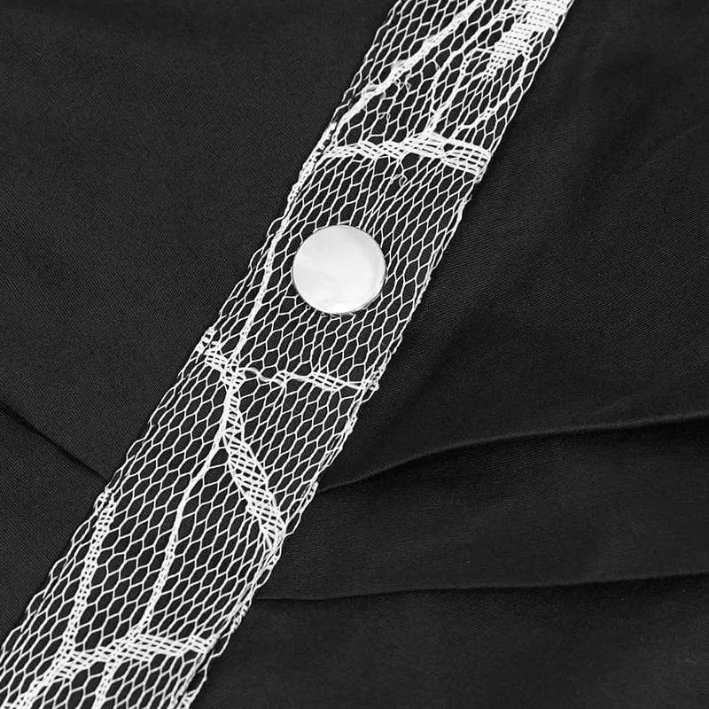 Damen Gothic Mesh Splice Unregelmäßiges Rüschenhemd Schwarz