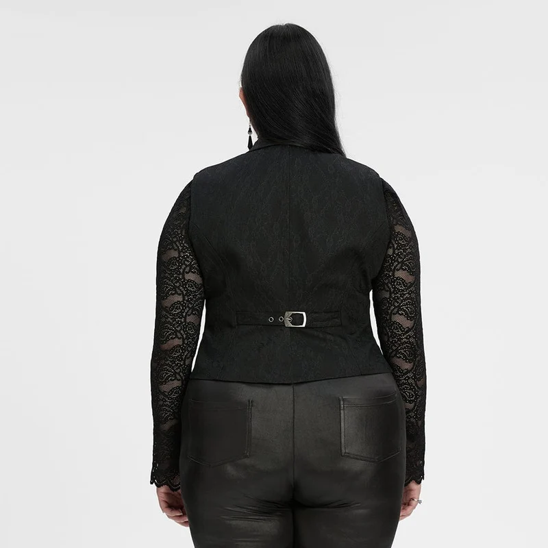 Gothic-Weste für Damen in Übergröße mit Rüschen und Spitzeneinsatz am Revers