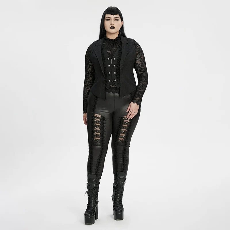 Gothic-Weste für Damen in Übergröße mit Rüschen und Spitzeneinsatz am Revers