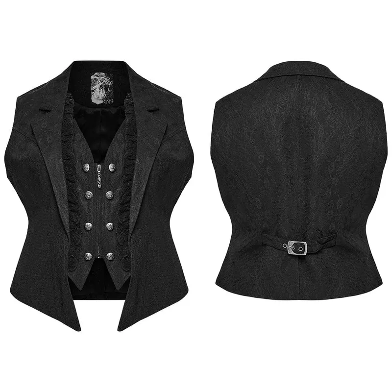 Gothic-Weste für Damen in Übergröße mit Rüschen und Spitzeneinsatz am Revers