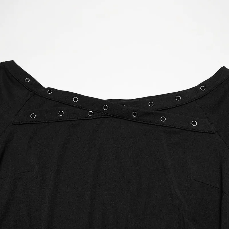 Gothic-Shirt für Damen in Übergröße mit schulterfreiem Ausschnitt und Ösenriemen