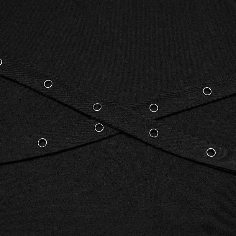 Gothic-Shirt für Damen in Übergröße mit schulterfreiem Ausschnitt und Ösenriemen
