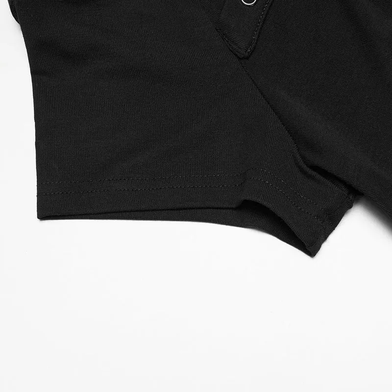 Gothic-Shirt für Damen in Übergröße mit schulterfreiem Ausschnitt und Ösenriemen