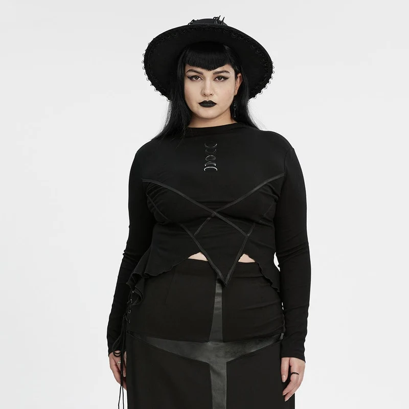 Damen-Shirt in Übergröße mit Punk-Motiv und unregelmäßigem Mondaufdruck