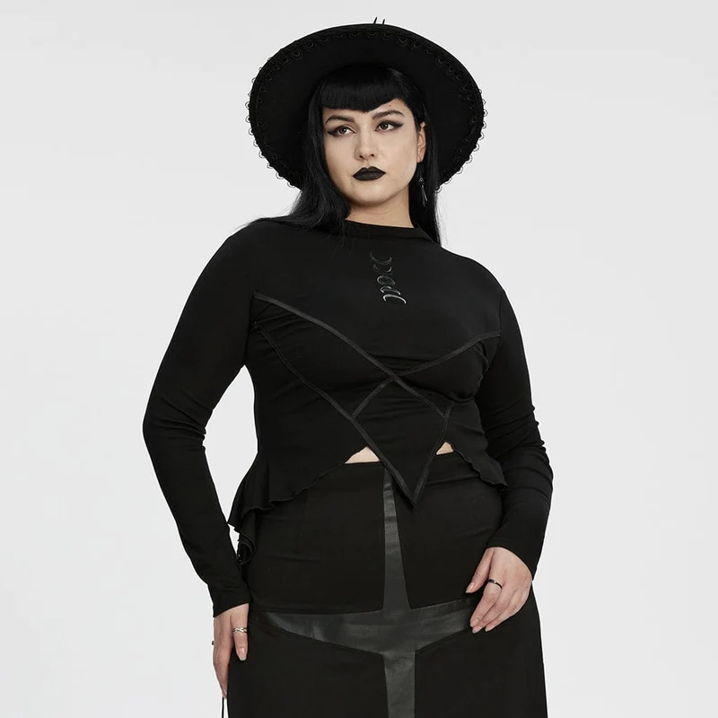 Damen-Shirt in Übergröße mit Punk-Motiv und unregelmäßigem Mondaufdruck