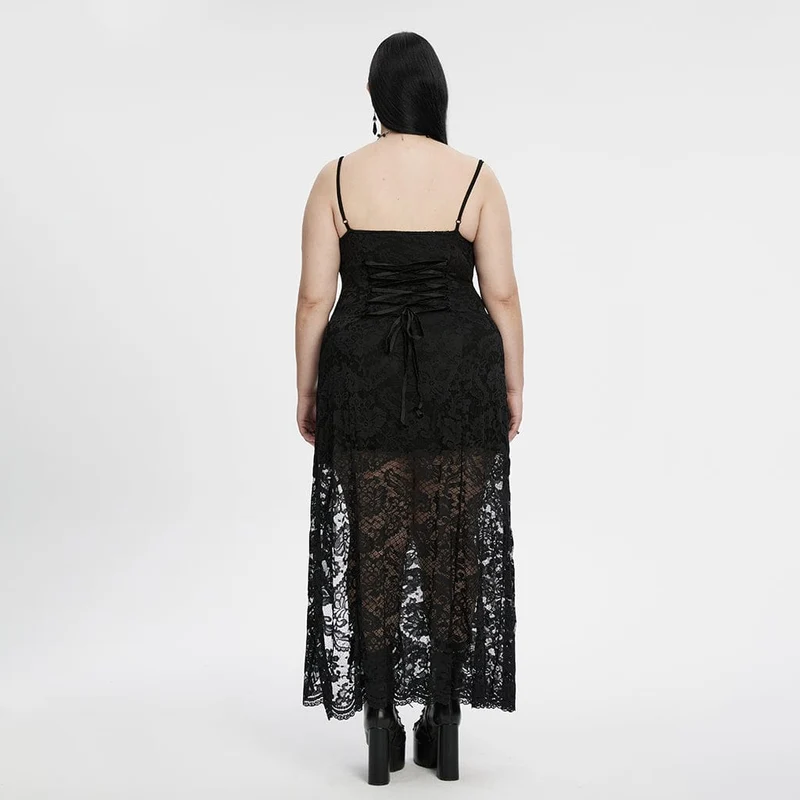 Gothic-Abendkleid aus Spitze in Übergröße für Damen mit tiefem Ausschnitt und Schlitz