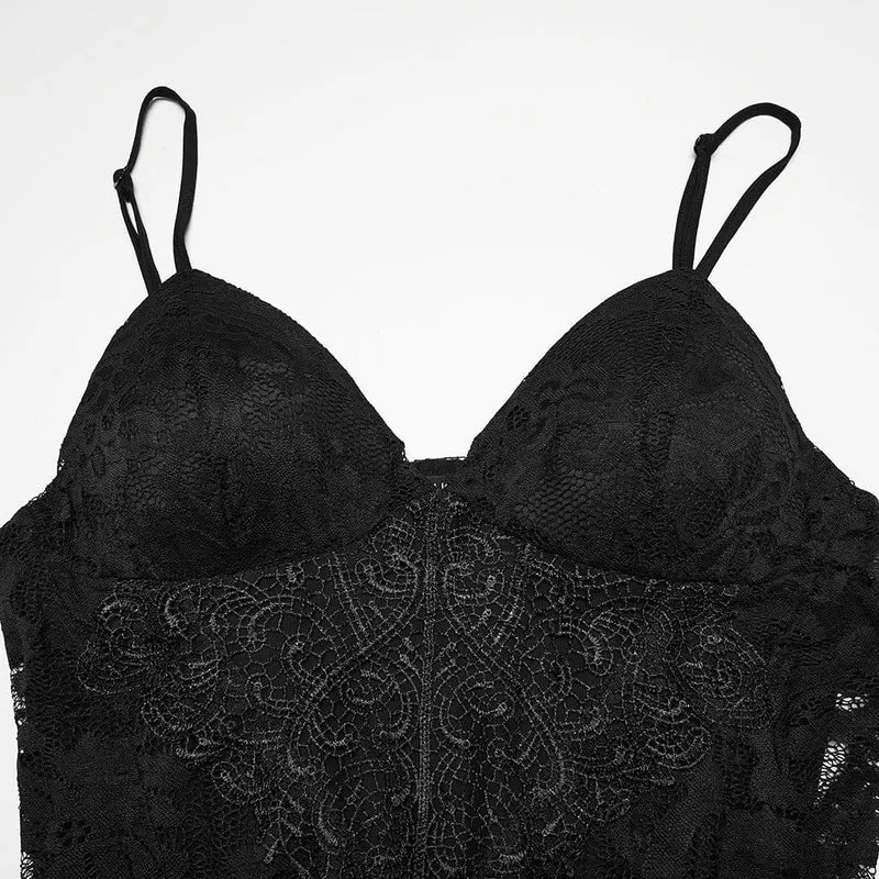 Gothic-Abendkleid aus Spitze in Übergröße für Damen mit tiefem Ausschnitt und Schlitz