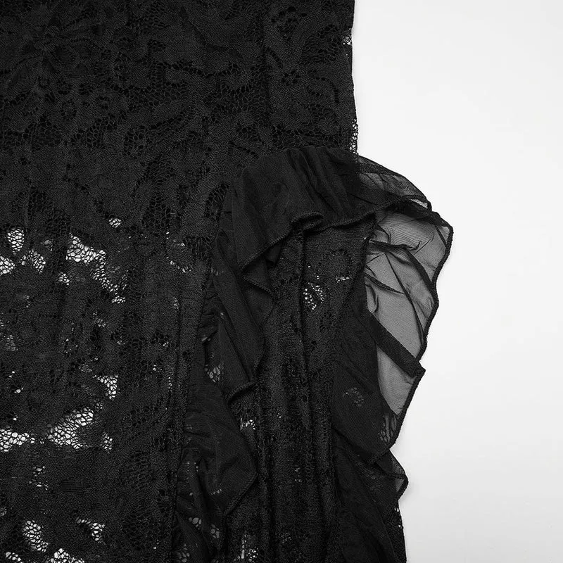 Gothic-Abendkleid aus Spitze in Übergröße für Damen mit tiefem Ausschnitt und Schlitz
