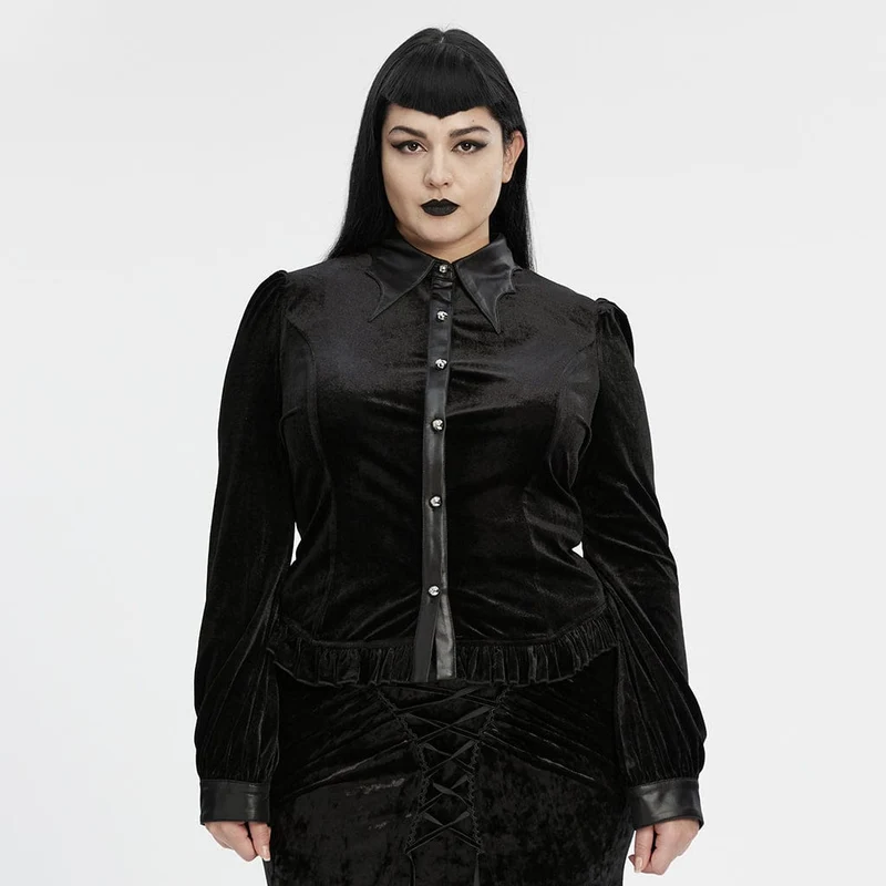 Gothic-Samtbluse mit Puffärmeln und Farbverlauf für Damen in Übergröße
