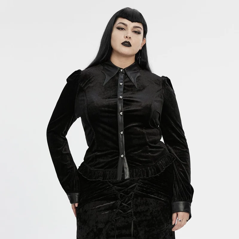 Gothic-Samtbluse mit Puffärmeln und Farbverlauf für Damen in Übergröße