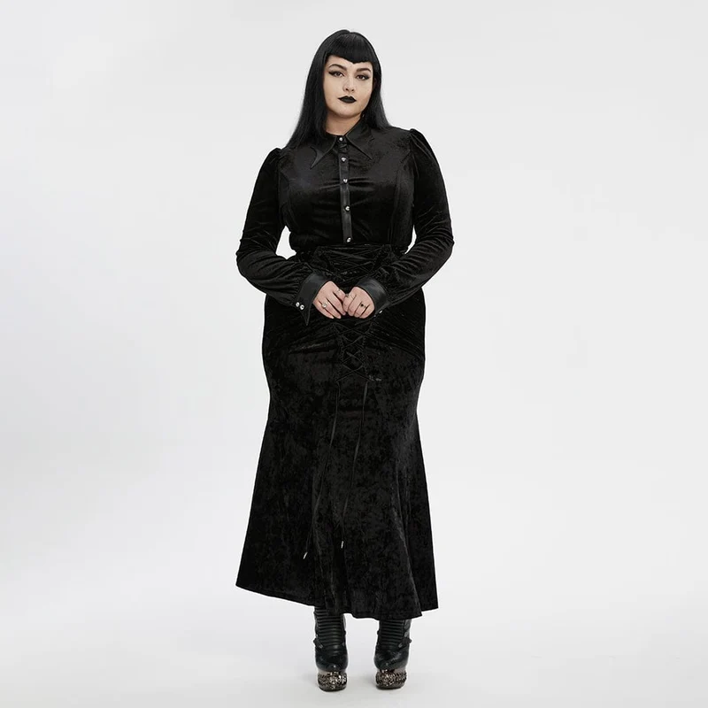 Gothic-Samtbluse mit Puffärmeln und Farbverlauf für Damen in Übergröße