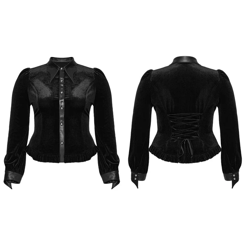 Gothic-Samtbluse mit Puffärmeln und Farbverlauf für Damen in Übergröße