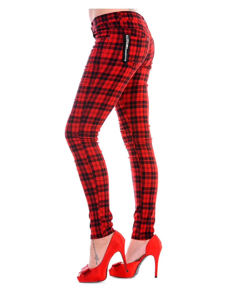 Tartan Skinny Jeans rot