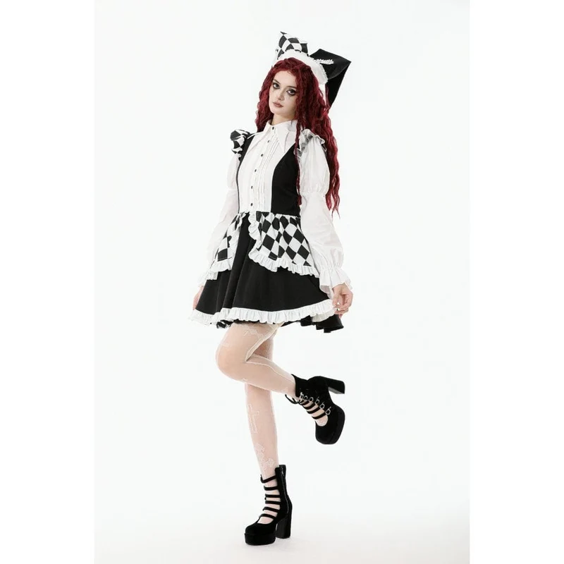 Gothic-Kleid mit Harlekin-Puffärmeln in Kontrastfarbe für Damen