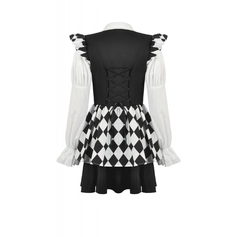 Gothic-Kleid mit Harlekin-Puffärmeln in Kontrastfarbe für Damen