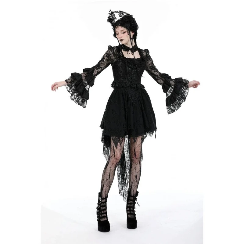 Damen-Spitzenoberteil im Gothic-Stil mit ausgestellten Ärmeln und Schnürung