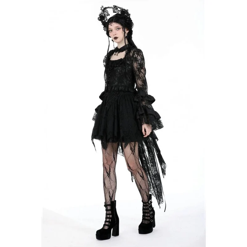 Damen-Spitzenoberteil im Gothic-Stil mit ausgestellten Ärmeln und Schnürung