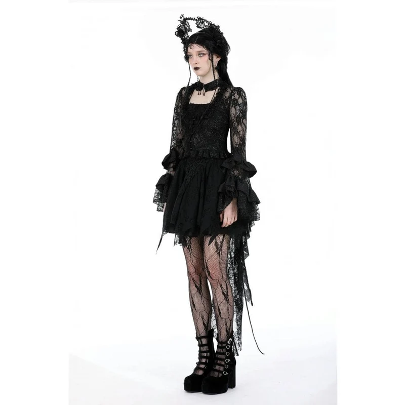Damen-Spitzenoberteil im Gothic-Stil mit ausgestellten Ärmeln und Schnürung