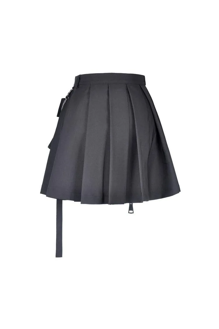 Frauen Gothic Schwarz Plissee Minirock Mit Taille Tasche