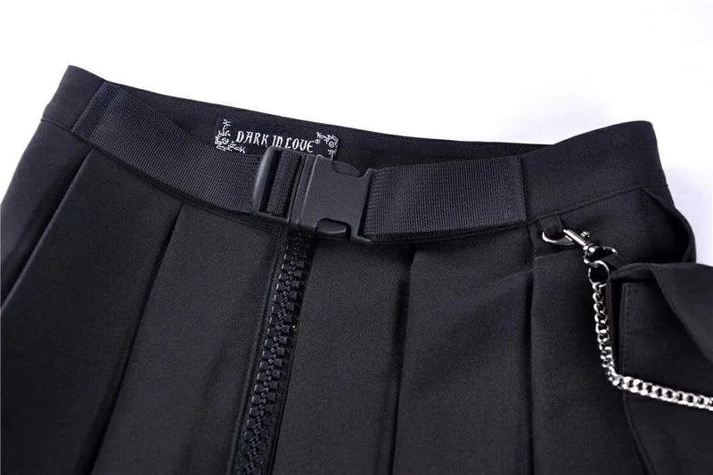 Frauen Gothic Schwarz Plissee Minirock Mit Taille Tasche