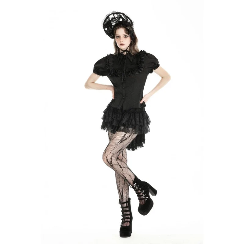Damen-Gothic-Hemd mit Puffärmeln und Rüschen