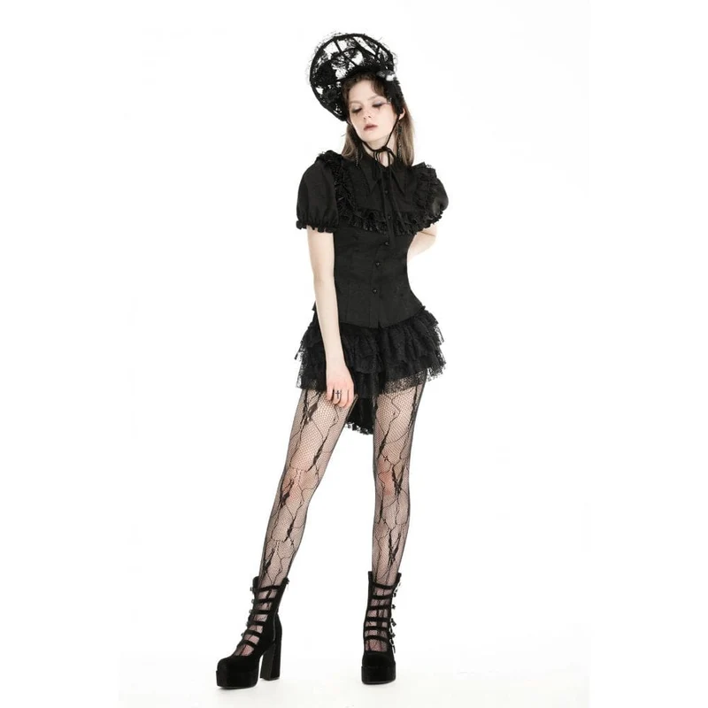 Damen-Gothic-Hemd mit Puffärmeln und Rüschen