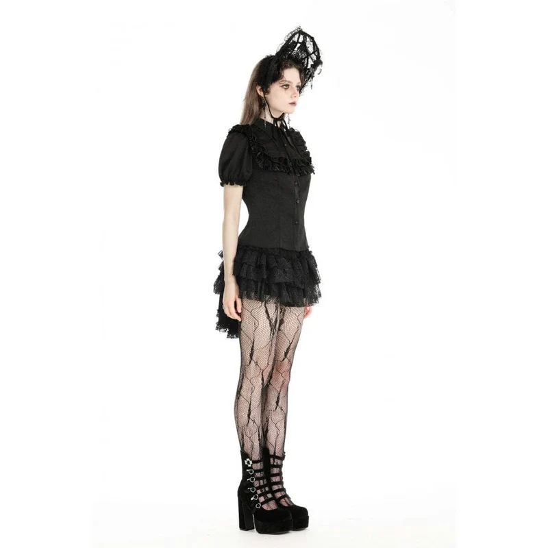 Damen-Gothic-Hemd mit Puffärmeln und Rüschen