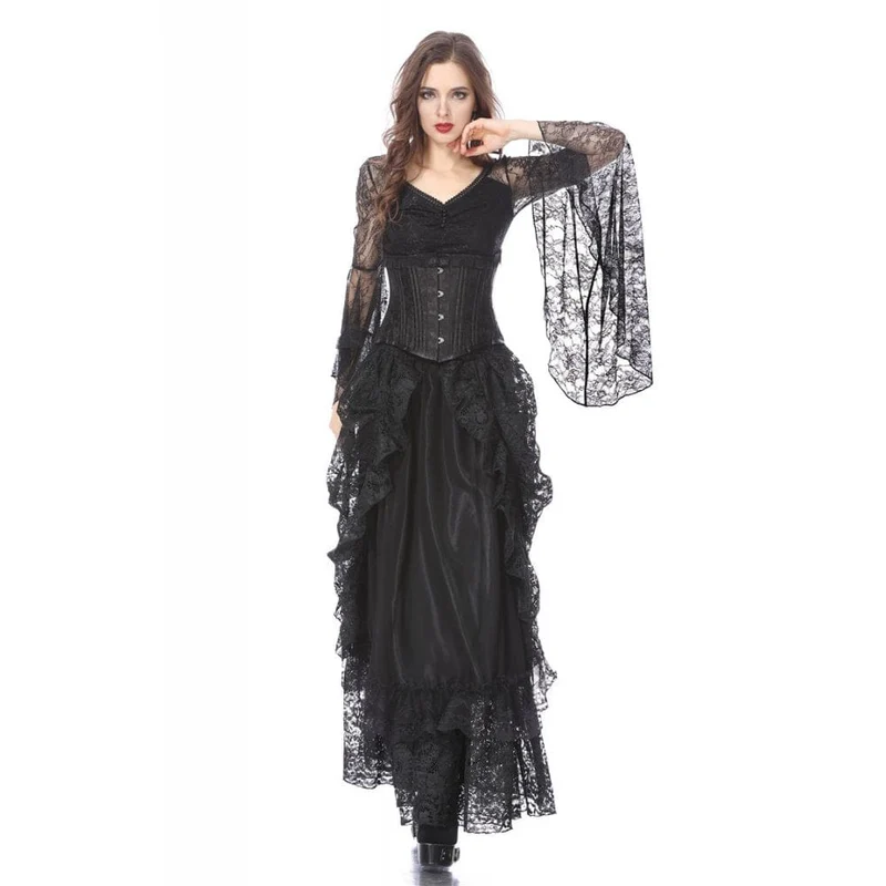 Mehrschichtiger Gothic-Spitzen-Maxirock für Damen
