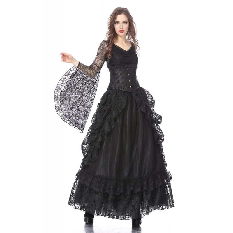 Mehrschichtiger Gothic-Spitzen-Maxirock für Damen