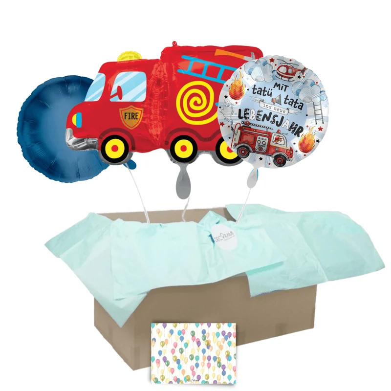 Heliumballon-Geschenk "Happy Birthday" Feuerwehrauto