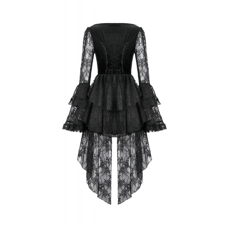 Gothic-Kleid für Damen mit besticktem Kreuz und ausgestellten Ärmeln