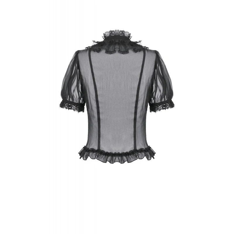 Gothic-Mesh-T-Shirt für Damen, transparent, gerüscht, kurzärmelig