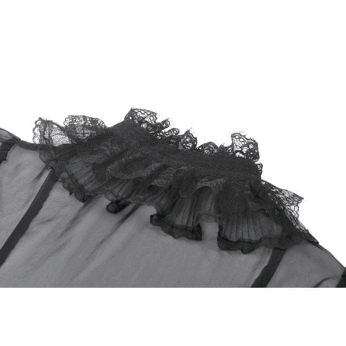 Gothic-Mesh-T-Shirt für Damen, transparent, gerüscht, kurzärmelig