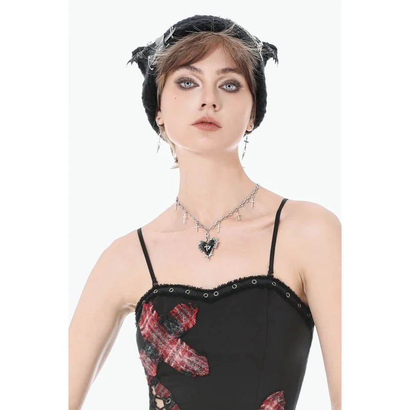 Gothic-Kreuz-Halskette mit schwarzem Herz für Damen
