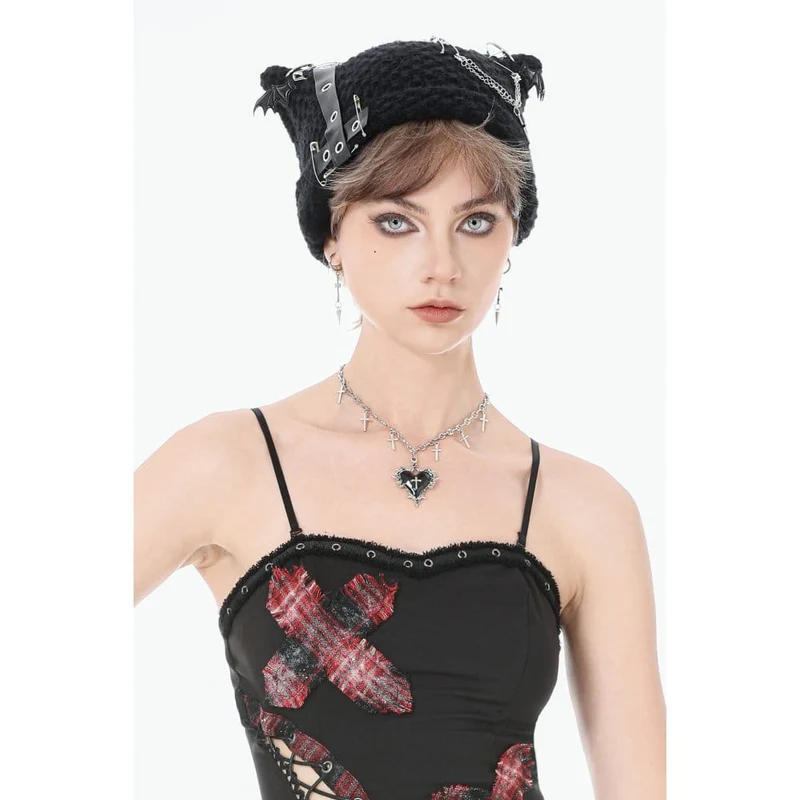 Gothic-Kreuz-Halskette mit schwarzem Herz für Damen