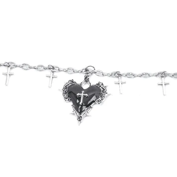Gothic-Kreuz-Halskette mit schwarzem Herz für Damen