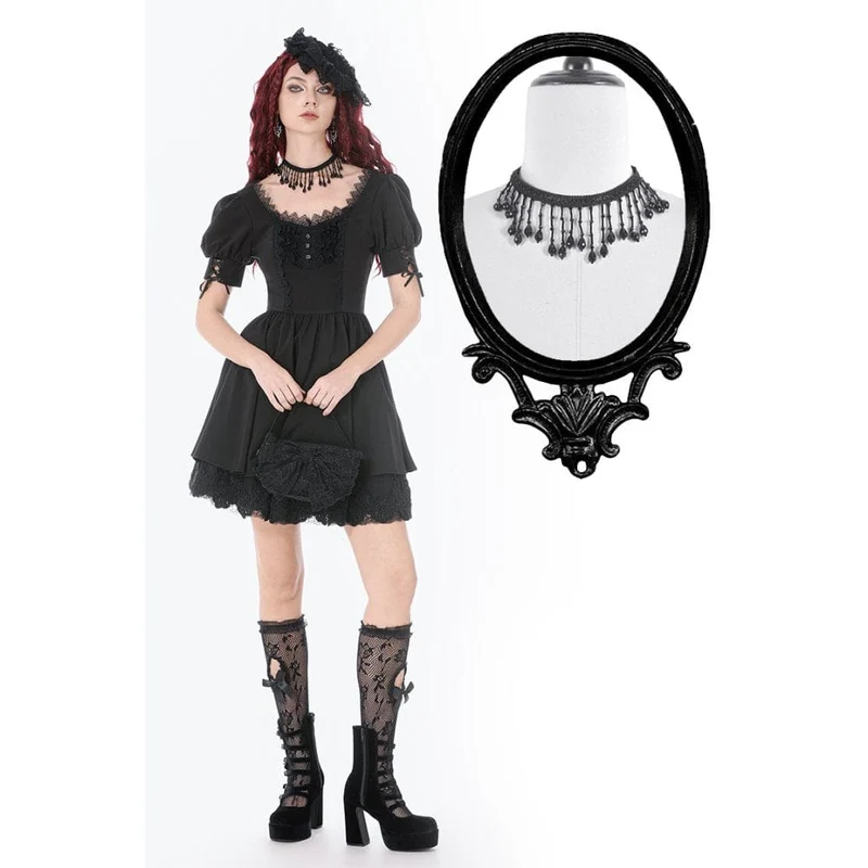 Gothic-Choker für Damen mit Perlen und Quasten