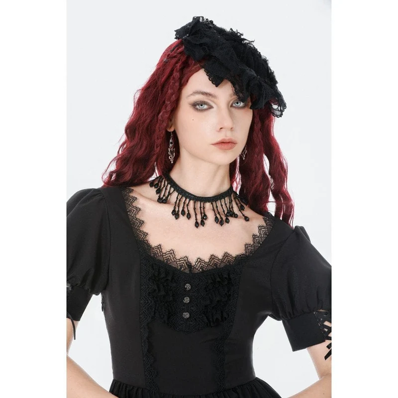 Gothic-Choker für Damen mit Perlen und Quasten