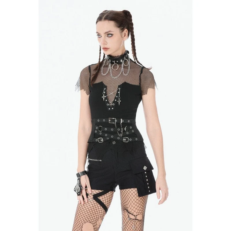 Punk-Top für Damen mit unregelmäßigem Kreuzkettenmuster und Netzmuster