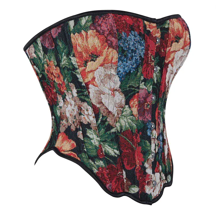 Gothic-Korsett für Damen mit Blumenmuster, unregelmäßiger Schnürung und Überbrustumfang