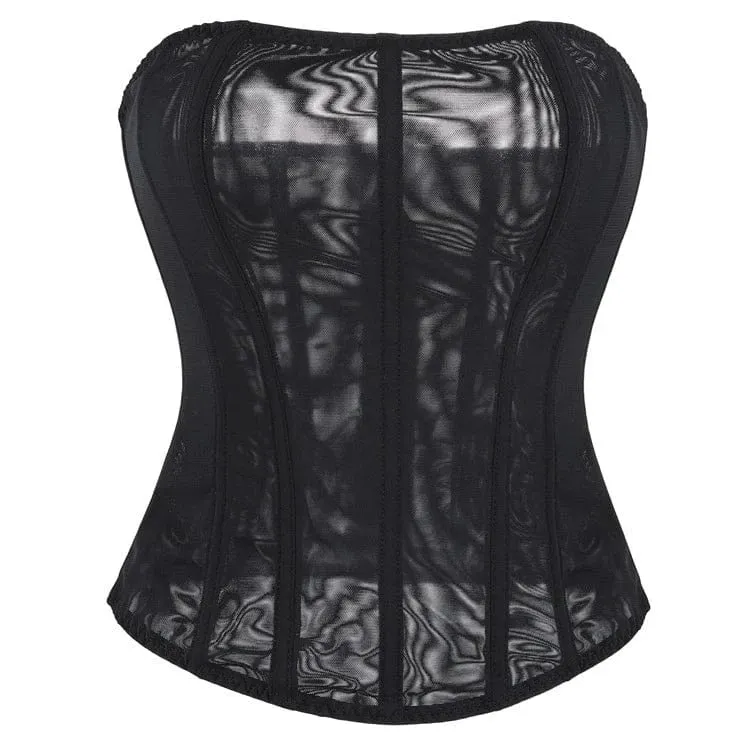 Gothic-Mesh-Korsett für Damen mit transparentem Reißverschluss und Überbrustbereich