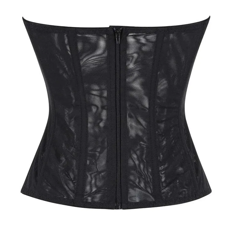 Gothic-Mesh-Korsett für Damen mit transparentem Reißverschluss und Überbrustbereich