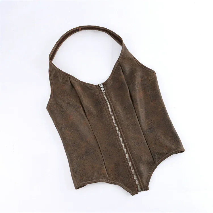 Gothic-Korsett für Damen mit Schnürung, Reißverschluss, Neckholder und Überbrustumfang