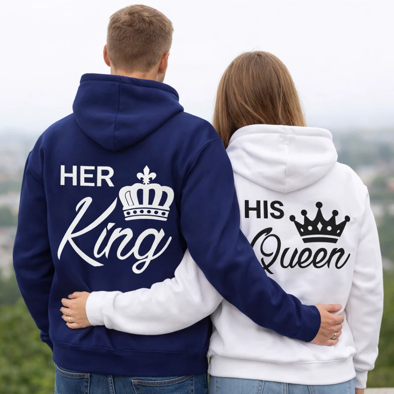 King And Queen Hoodies Blue And White