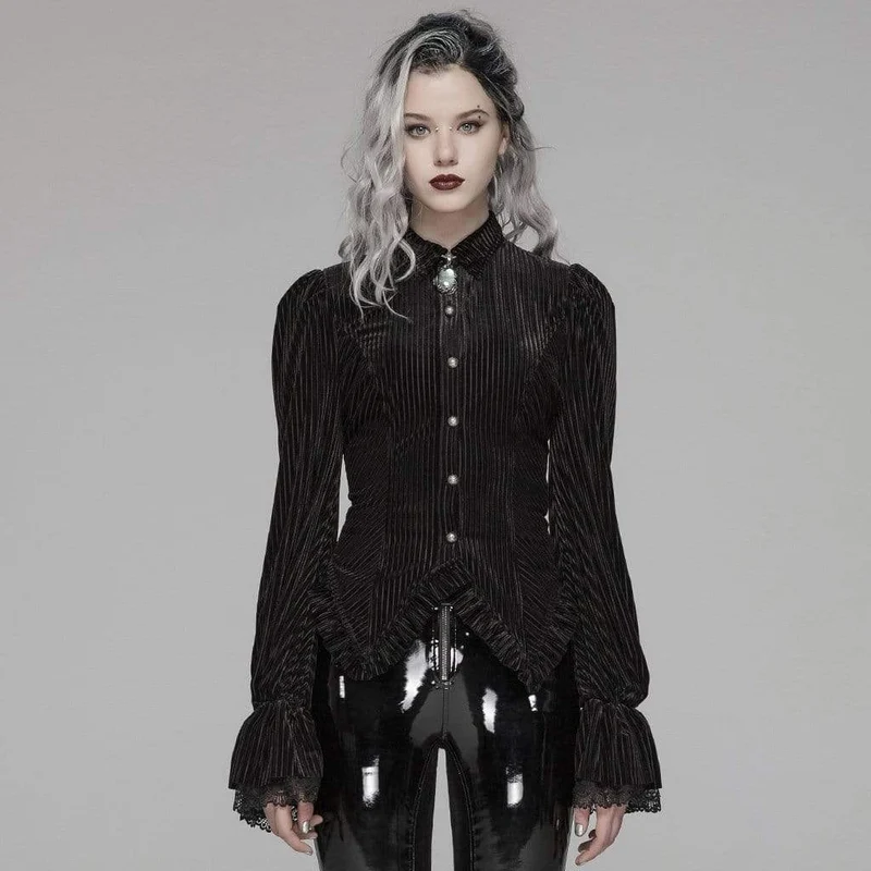 Frauen Goth Nadelstreifen Puffärmel Velet Shirts