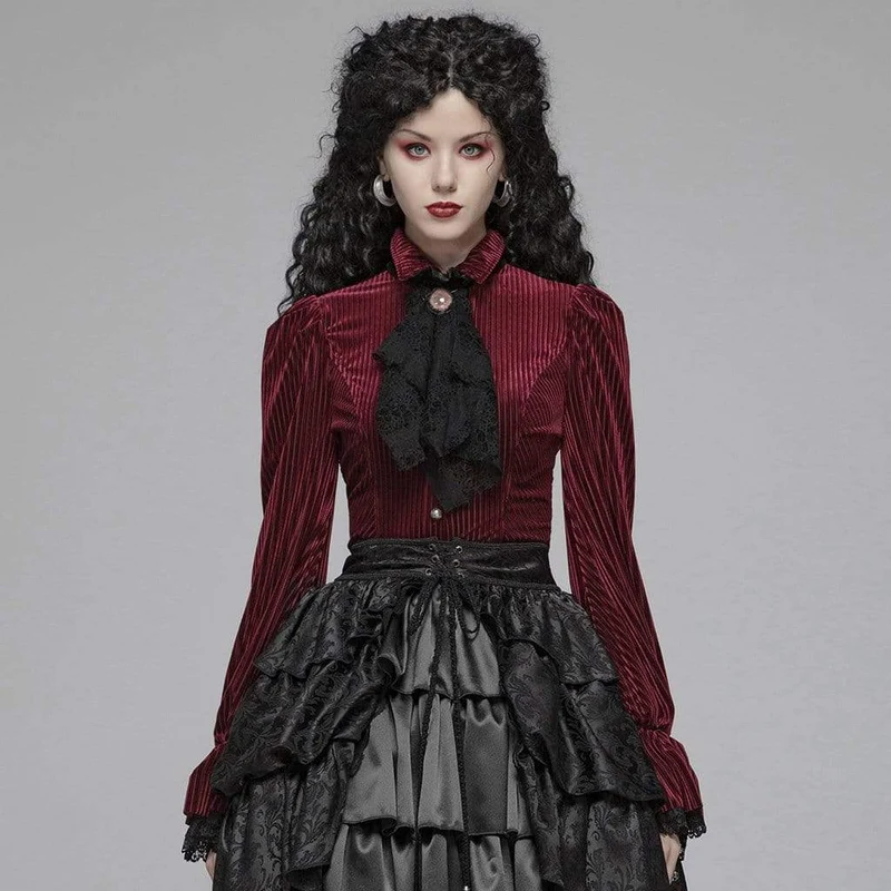 Frauen Goth Nadelstreifen Puffärmel Velet Shirts